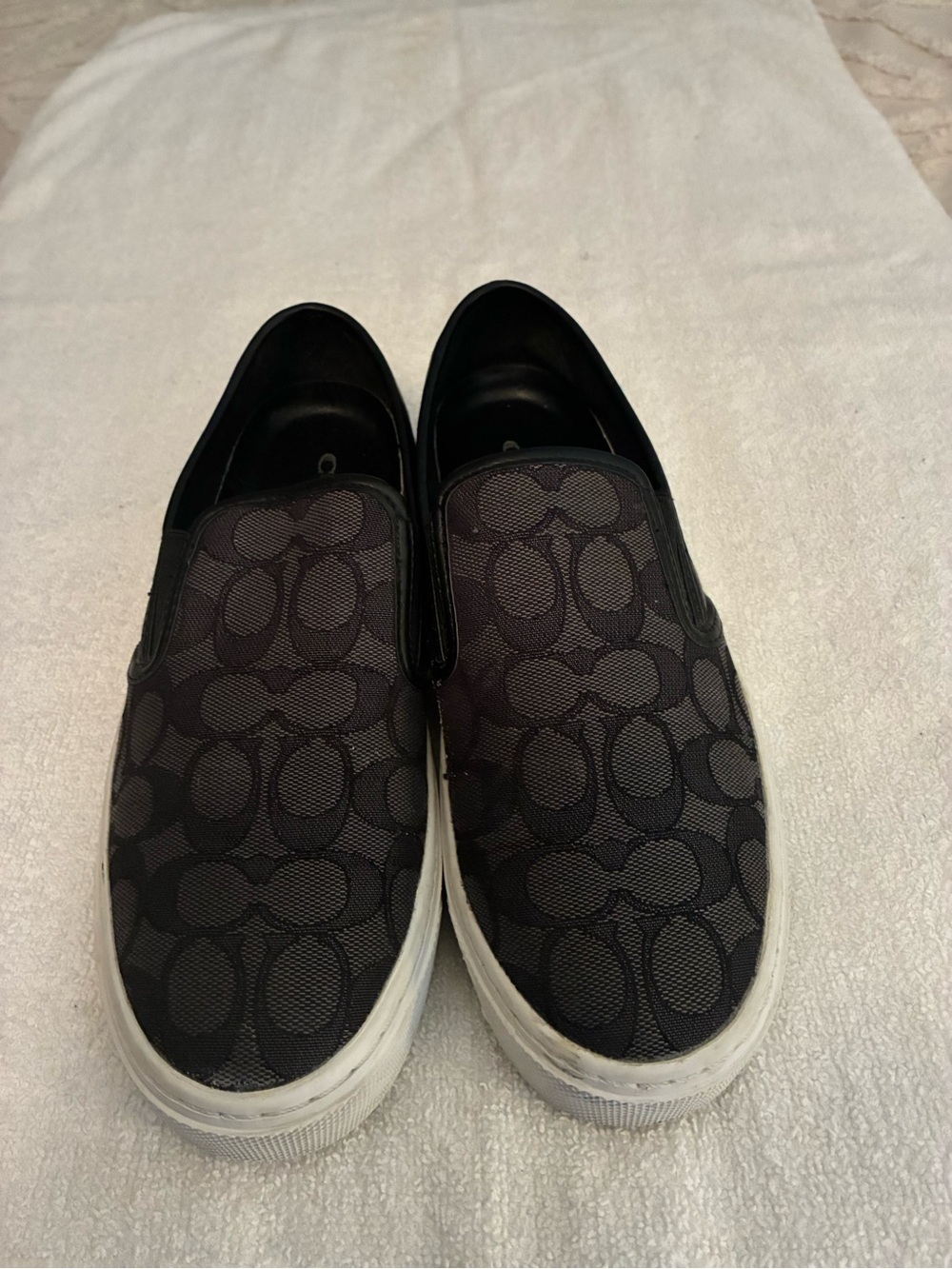 Pre-owned Coach Chrissy Slip-On Logo Black Signature Canvas Sneakers